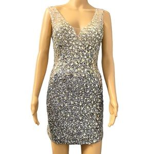 JOVANI Rhinestone Encrusted Mesh Bodycon Dress